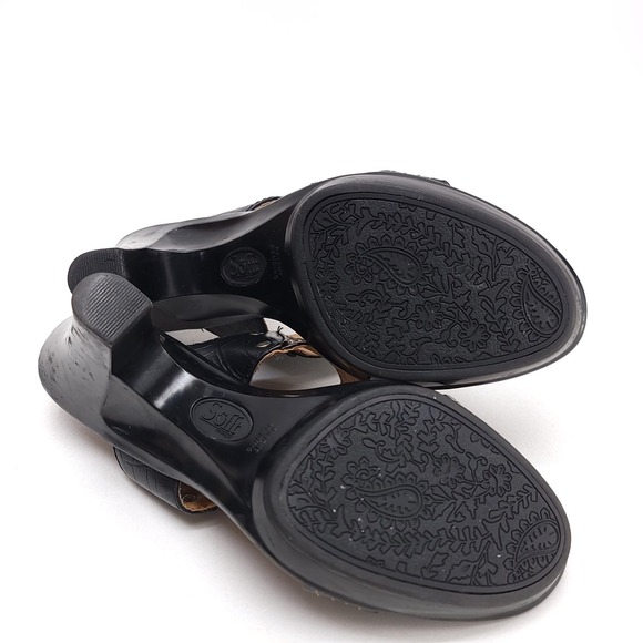 Sofft Black Patent Leather Croc Embossed T-Strap Platform Heel Sandals 7.5M main image 4